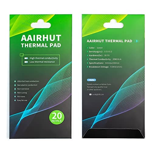 Image of Aairhut Thermal Pad 20W/m.K, 100x50x0.5mm Silicone Cooling Pad Non Conductive Heat Resistance Extreme Odyssey Cover with Dual Self-Adhesive Films for PC Laptop PS4 PS5 SSD RAM- 1 Pad