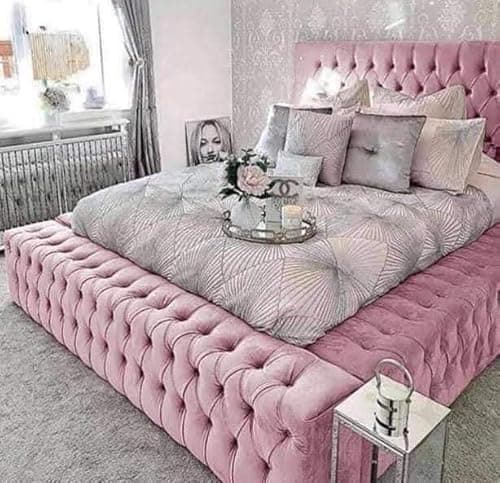 Image of Bespoke Pink Plush Royal Ambassador Bed Frame - With & Without Mattress - UK Made - Double/Kingsize/Superking (Without Mattress, Double 4FT6)