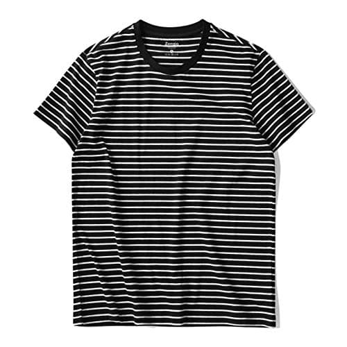 Image of Essential Stripes T-Shirts Comfort Short-Sleeve Crew-Neck Striped Tee Top (Black&White Narrow,L)