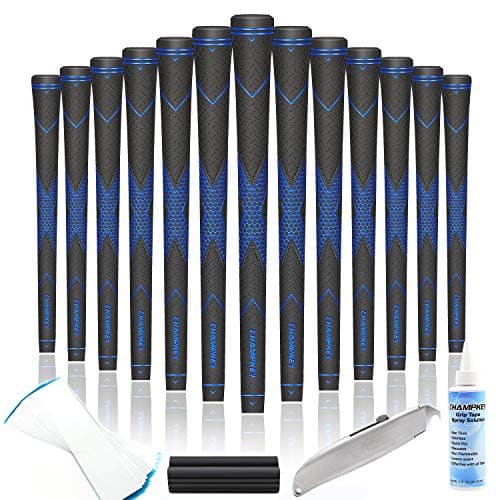 Image of CHAMPKEY Premium Rubber Golf Grips 13 Pack | High Traction and Feedback Rubber Golf Club Grips - All Repair Kits (Black&Blue, Midsize)
