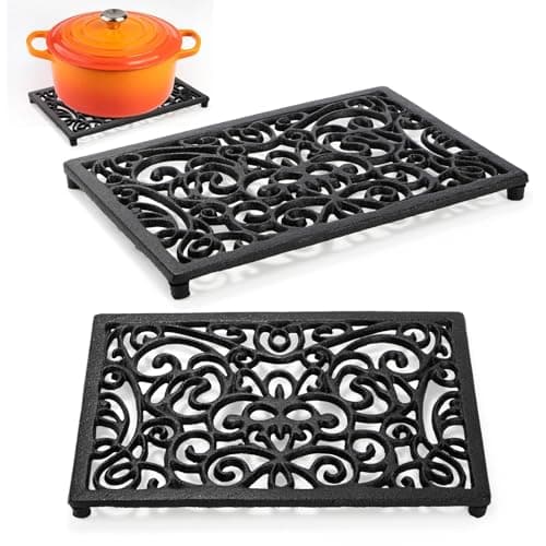Image of Yopay 2 Pack Cast Iron Trivet for Hot Pots and Pans, Heat Resident Rectangle Trivet Stands Holders for Wood Stove Skillet Plate Kitchen Countertop Cooktop, 9.8 x 6.7in Farmhouse Decoration