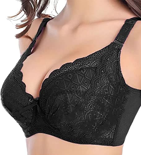 Image of happyqueen Women's Push up Bra Plus Size 36D-48J Floral Lace Underwire Bra - WP-443 (40DD, Black)