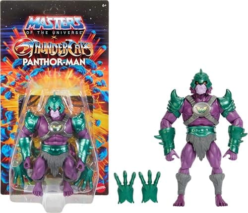Image of Masters of the Universe Origins & ThunderCats Action Figure, Panthor Man Toy, 1980s TV Crossover, 5.5 Inch Posable with Battle Claws, Collector Card, JMJ19