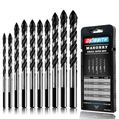 Image of 10 Piece Masonry Drill Bits Set for Tile Glass Ceramic Brick Wood, 3mm to 12mm Drilling Bits with Triangle Handle, YG8 Tungsten Steel Alloy Tip.(Black)