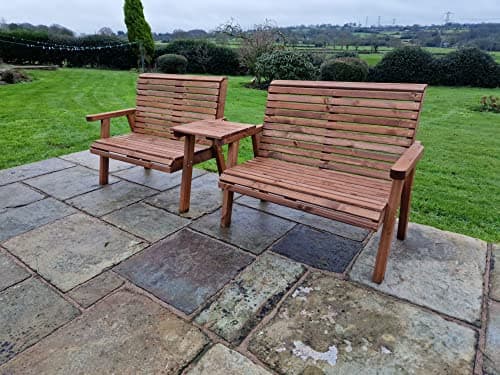 Image of Churnet Valley WOODEN GARDEN CHAIRS, COMPANION SET, BISTRO SET, SITS 4, WOODEN BENCH, STRAIGHT TRAY