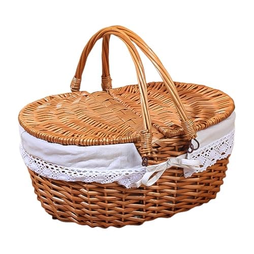 Image of Qsvbeeqj Shopping Storage Hamper Basket Handle Picnics Bag Willows Weaving Storage Hamper For Lifestyle Seekers Vintage Styles Picnics Basket