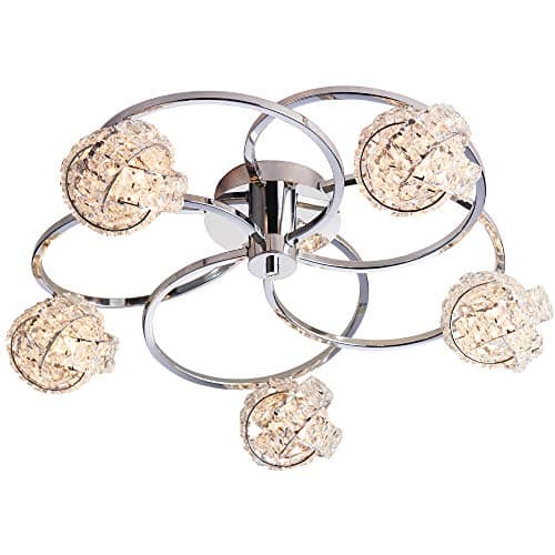 Image of 560mm Semi Flush Ceiling Mounted Pendant Light | Chrome & Twisted Crystal Glass Knott | 5X G9 Lamp Bulb Fitting | Over Head Modern Hanging Living Room Dining Table | Multi Dimmable Feature Chandelier