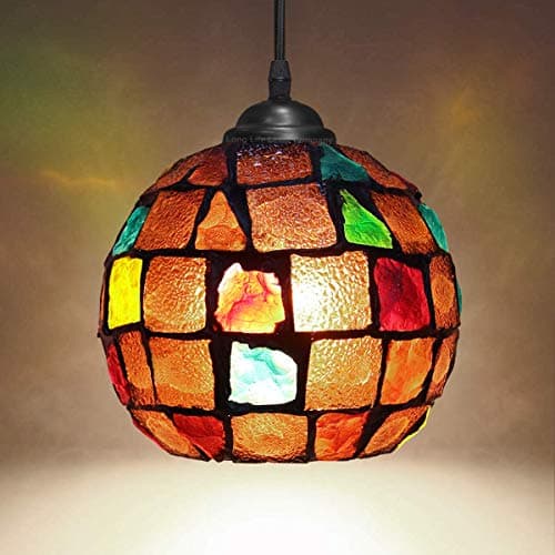 Image of Long Life Lamp Company Vintage Hanging Stained Glass Ceiling Light Shade Pendant Mosaic Style Multi Colour M0105