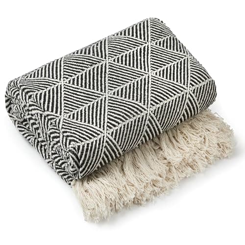 Image of Emma Barclay Throw Blanket For Sofas Bed Extra Large Recycled Cotton Throws For Settees In Black Throw Scandi Woven Blankets - Zahra Collection 50" x 60" (127cm x 152cm) Black