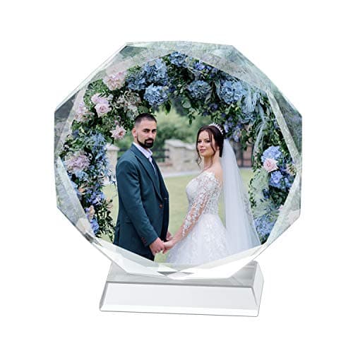Image of Personalised Crystal Glass Photo Frame Octagon Shape Crystal Photo Frame Ornament Clear Desktop Photo Block for Birthday Weddings Anniversary Christmas