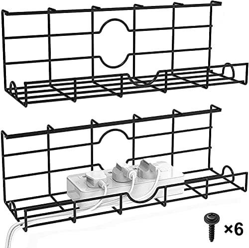 Image of Desk Cable Management Tray, 2 Pieces Cable Organizer for Wire Management, Metal Wire Cable Tray for Office and Home, Standing Desk Tray, Black Cord Basket 17'' (Inside)