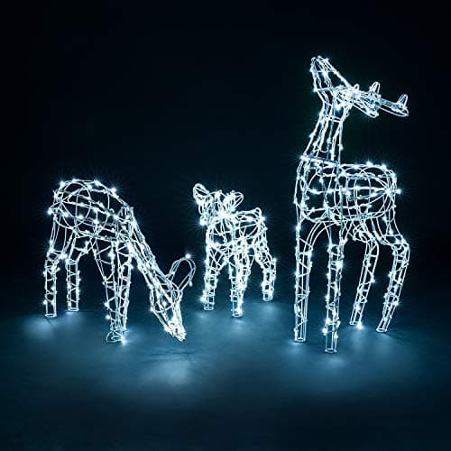 Image of Christow Christmas Reindeer Family Light Up Outdoor Decoration, Energy Efficient LED White Wire Flashing Garden Silhouette, Mains Powered (Large 3 piece set)
