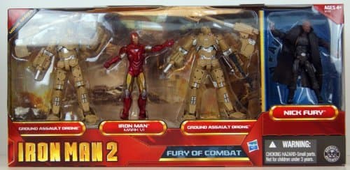 Image of Iron Man 2 Movie Series Exclusive 3.75 Inch Action Figure 4Pack Fury of Combat Ground Assault Drone, Iron Man Mark VI, Ground Assault Drone Nick Fury