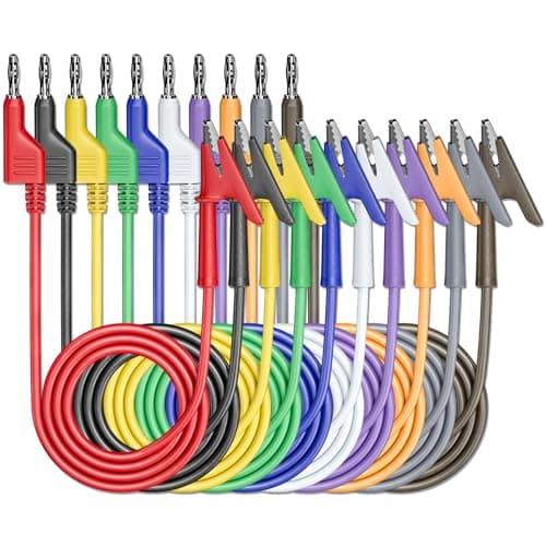 Image of Cleqee 10PCS Stackable 4mm Banana Plug to Crocodile Clip Test Leads 3.3ft/1m Soft Flexible Cable Wire Alligator Clip Test Clamp for Electrical Testing 10 Colours