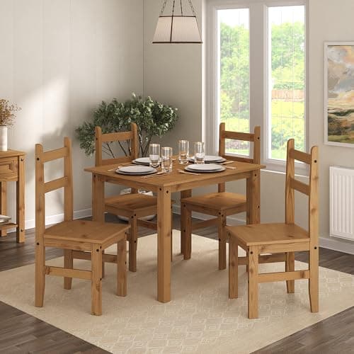 Image of Mews Corona Dining Table Set 4 Seater Solid Mexican Pine Wood Table With 4 Chairs