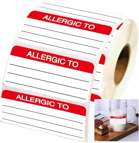 Image of Allergy Warnings Stickers Allergic to Stickers Medical Labels - Fluorescent Red Allergen Warning Stickers Food Rotation Labels Adhesive Allergies Sticker for Grocery Stores, Food Packaging 300 Pcs