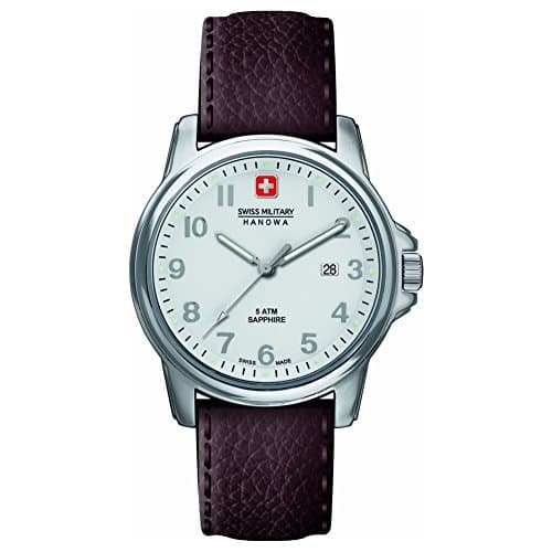 Image of Swiss Military Men's Quartz Watch with Silver Dial Analogue Display and Brown Leather Strap 6-4231.04.001