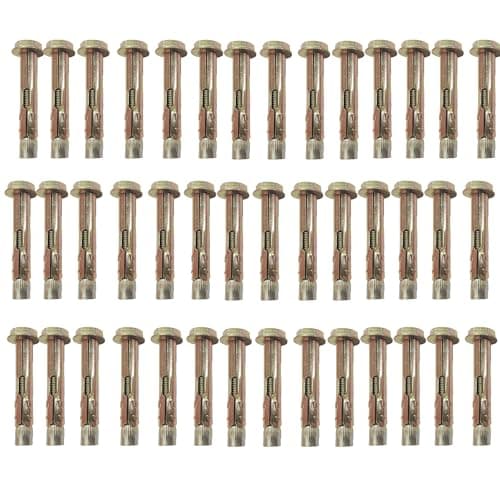 Image of YKUKIZEE 50 Pcs Expansion Screw Bolts, M8 x 60 mm Heavy Duty Sleeve Anchor Bolts, Hex Nut Masonry Anchor Bolt Carbon Steel for Concrete Brick Wall Fixings