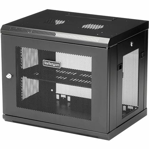 Image of StarTech.com 2-Post 9U Wall Mount Network Cabinet w/ 1U Shelf, 19" Wall-Mounted Server Rack Kit for IT / Data Computer Equipment, Ships Fully Assembled