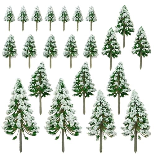 Image of Yetaha 22 PCS Miniature Christmas Trees, Artificial Snow Frosted Plastic Pine Trees for DIY Diorama Scenery, Christmas Village & Tabletop Decorations, Assorted Sizes 5-15cm
