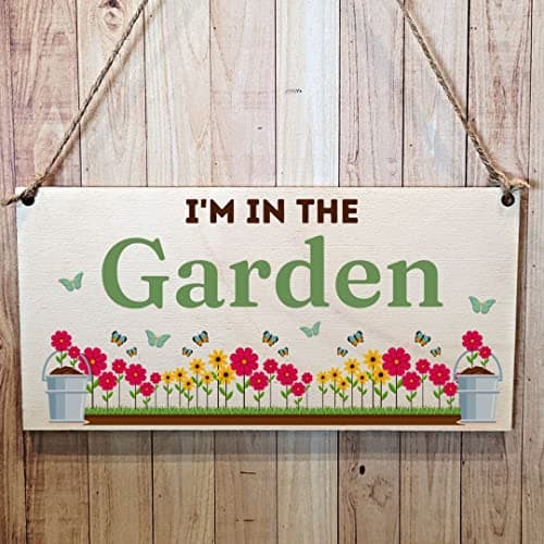 Image of Second Ave I'm In The Garden Wooden Hanging Gift Friendship Rectangle Sign Plaque