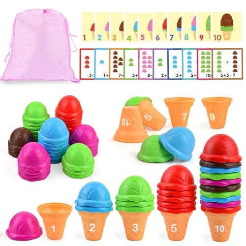 Image of Ice Cream Counting and Color Sorting Stacking Toys for Kids Boys Girls EIS Spielzeug,Montessori Preschool Kindergarten Learning Activities Fine Motor Skill Toys, Number Math Games Learning Toy Gifts