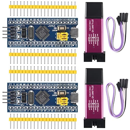Image of Alinan 2pcs ST-Link V2 Programming Unit Emulator Downloader(Random Color)+2pcs STM32F103C8T6 Minimum System Development Board with Imported Chip STM32 ARM Core Learning Board Module