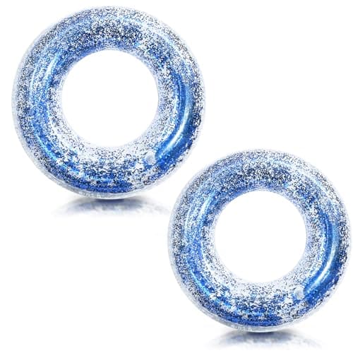 Image of 2Pcs Inflatable Rings for Pool Adult, Inflatables Pool Floats Blue Sequins, 90cm Rubber Rings for Women,PVC Swimming Rings, Floaties Ring Toy Water floats for Summer Pools Beach Party Water Sport