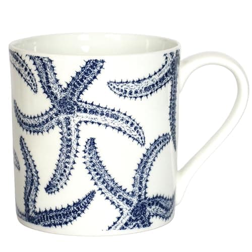 Image of Cream Cornwall Bone China Mug - Starfish | Premium Tea & Coffee Mug with Hand-Drawn Sealife Artwork | Lightweight, Durable China Mug Gift for Nature, Animal & Ocean Lovers (1 x, 375 ml)