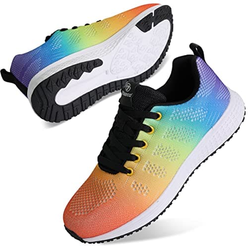 Image of Youecci Men Women Lightweight Walking Shoes Ladies Lace Up Sneakers Mesh Go Running Trainers Low Top Breathable Athletic Walk Gym Shoes Colorful 7.5 UK, Manufacturer Size 41