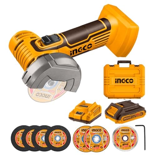 Image of INGCO 20V Cordless Mini Angle Grinder 19500RPM, 76mm Disc Diameter, Mini Cutter Cut-Off Tool M6 with 1Pcs 2.0Ah Battery and Charger for Cutting Polishing and Sharpening CAGLI76012