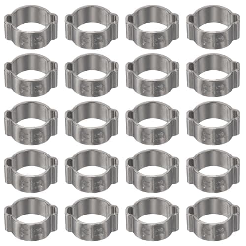 Image of sourcing map 20pcs Double Ear Hose Clamp 11-13 mm 304 Stainless Steel Hose Clamp Double Ear O Clips Crimp Rings for Fuel Line Pipe Tube Fitting Connections, Silver