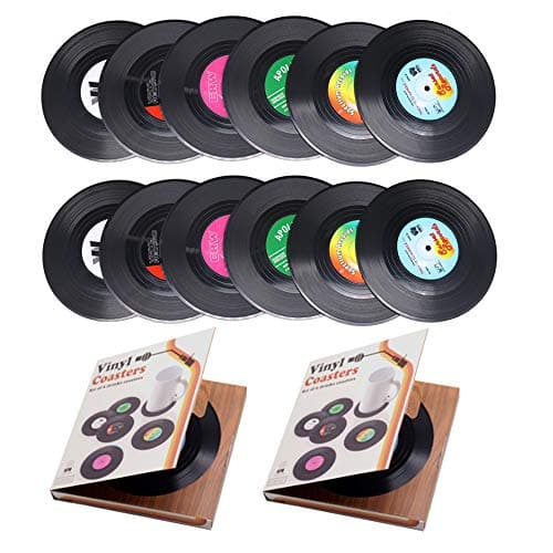 Image of Personalised 12 PCS Retro CD Record Vinyl Anti-Heat/Slip Drinks Coasters for Coffee Tea Beer Mug Wine Glass BottleTabletop Protection from Water Marks & Damage Home and Bar