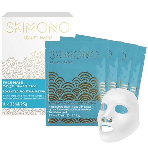 Image of Skimono Hydration Boost Korean Face Mask (4 Pack), Bio-Cellulose Sheet Masks with Hyaluronic Acid, Rose & Honey, Luxury Hydrating Facial Masks for Glass Skin & Radiant Glow