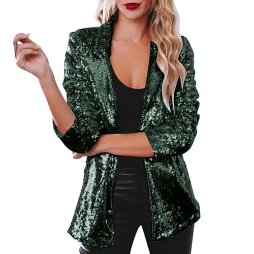 Image of Generisch Women's Sequin Jacket Casual Long Sleeve Glitter Party Shiny Coat Rave Outerwear, Green, 3XL