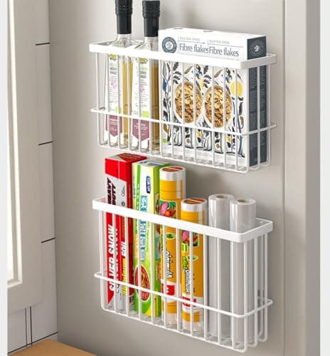 Image of EigPluy 2 Pieces Kitchen Cabinet Door Storage Box, Self-Adhesive Storage Box, Wall Mounted Metal Storage Boxes,Cabinet/Bathroom/Fridge Small Items Organiser Storage Boxes (White)