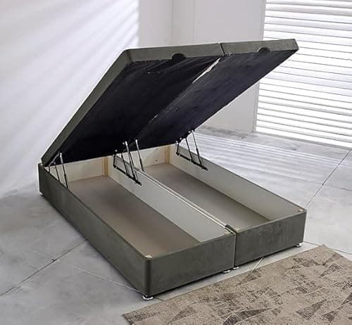 Image of AL SULTAN 4FT6 Double Ottoman Storage Divan Bed Base Gas Lift Storage Upholstered In Plush Velvet Grey End Lift - No Mattress (Grey Plush, 4FT6 Double End Lift)