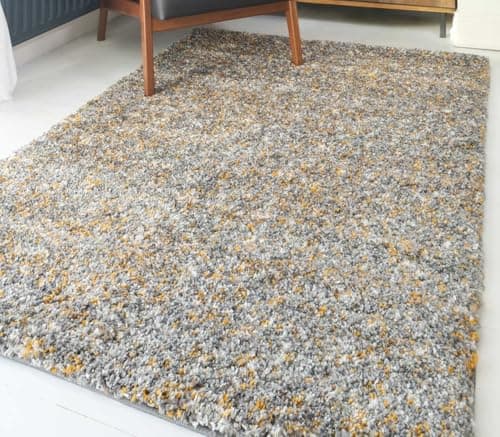 Image of Yellow Grey Soft Shaggy Rug Thick Durable Easy Care Ochre Living Room Area Rug Hallway Luxury Modern Bedroom Mat Lounge Carpet Small 80cm x 150cm