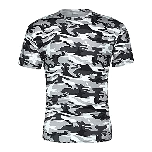 Image of Men's Camo Short Sleeve T-Shirts Vintage Camouflage Crew Neck Shirts Tees Summer Fitness Military Athletic Tops (Light Grey 1,L)