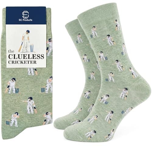 Image of SC Products Funny Cricket Socks Accessories | Size 6-12 Cotton Rich Mens Novelty Socks Funny Cricket Gifts for Men | Dad Stocking Fillers for Cricketers
