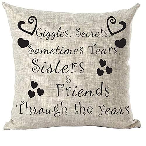 Image of ramirar Black Word Art Quote Giggles Secrets Sometimes Tears Sisters Friends Through The Years Love Throw Pillow Cover Case Cushion Home Living Room Bed Sofa Car Faux Cotton Linen Square 18 x 18 Inch