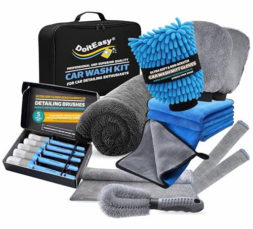 Image of Car Cleaning Kit – 15 PCS Professional Car Wash, Valeting & Washing Kit with Car Drying Towel, Microfibre Towels, Wash Mitt, Wheel Brush, Interior & Exterior Detailing Kit for Motorbike, Truck & SUVs