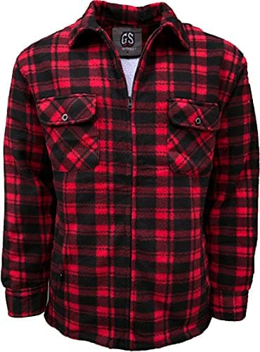 Image of Mens Padded Shirts Lumberjack Hooded Flannel Check Jacket Thick Quilted Work Wear Warm Thermal Fleece Fur Lined Top Casual Coat Size M-XXL (Medium, Red(Collared))