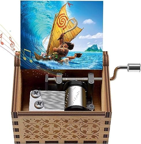 Image of Micteney Moana It Calls Me Music Box Wooden Engraved Gift Musical Box Moana Music Box For Kids,Home Decoration Crafts Moana Gifts