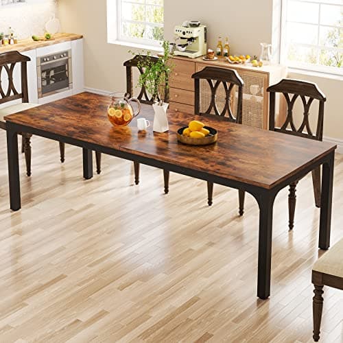 Image of Tribesigns Dining Table for 6-8 People, 78 Inches Industrial Rectangular Kitchen Dinner Table with Heavy-Duty Metal Legs for Living Room and Dining Room, Rustic Brown