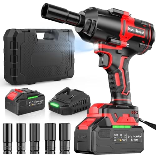 Image of Bamse Impact Wrench Cordless, 1/2" Brushless Impact Driver 21V, 738Ft-lbs(1000N.m) High Torque Electric Impact Gun with Battery 4000mAh,Fast Charger & 5 Sockets,Power Impact Driver for Car and Home