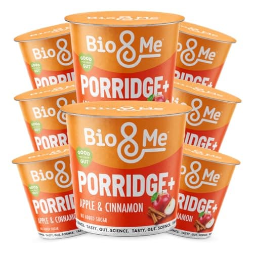 Image of Bio&Me: Apple and Cinnamon Gut-Loving Porridge 8-Pack (8 x 65g pots) - High in Fibre, Low Sugar - On The Go Breakfast