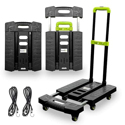 Image of LoadIt 225kg Heavy Duty Folding Platform Trolley on Wheels - Foldable Flatbed Hand Truck Dolly Cart & Sack Barrow - Portable Collapsible Moving Trolly for Warehouse Industrial Delivery