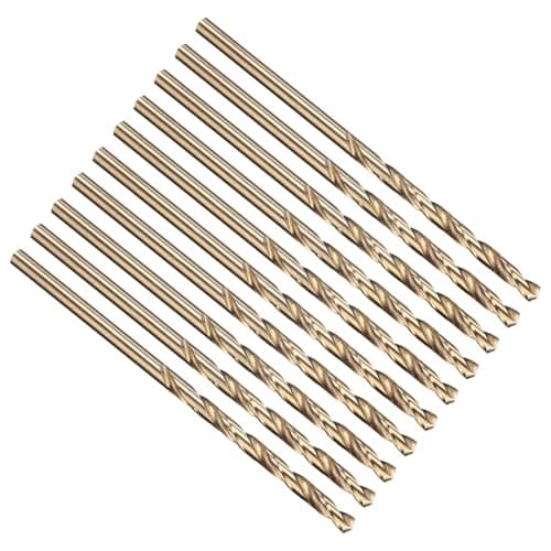 Image of PATIKIL 3.3mm Drill Bit, M35 Cobalt 5% High-Speed Steel Jobber Straight Shank 135° Gold Finish for Stainless Steel Hard Metal - 10 Pack