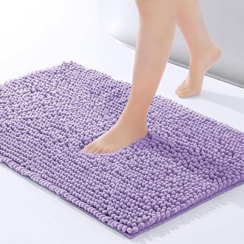 Image of Imperial Rooms Bath Mat Non Slip Anti Mould – 40 x 60 cm Lilac Chenille Shower Mat Machine Washable Bathroom Mat Super Absorbent Extra Soft Fluffy Bath Mats